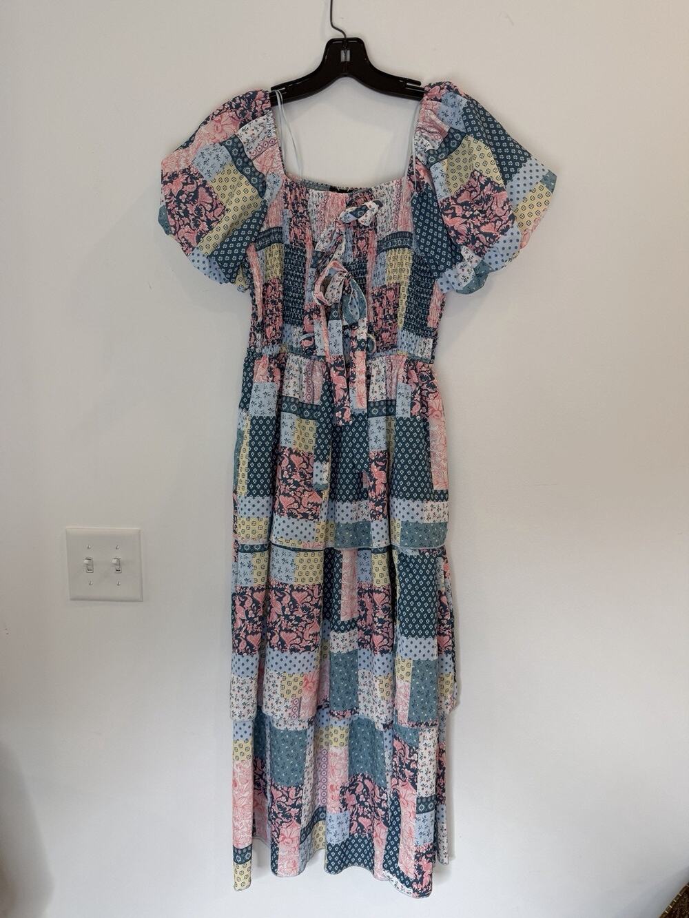New Simply Southern Lucy Midi Dress Womens Size L Patchwork Floral Smocked